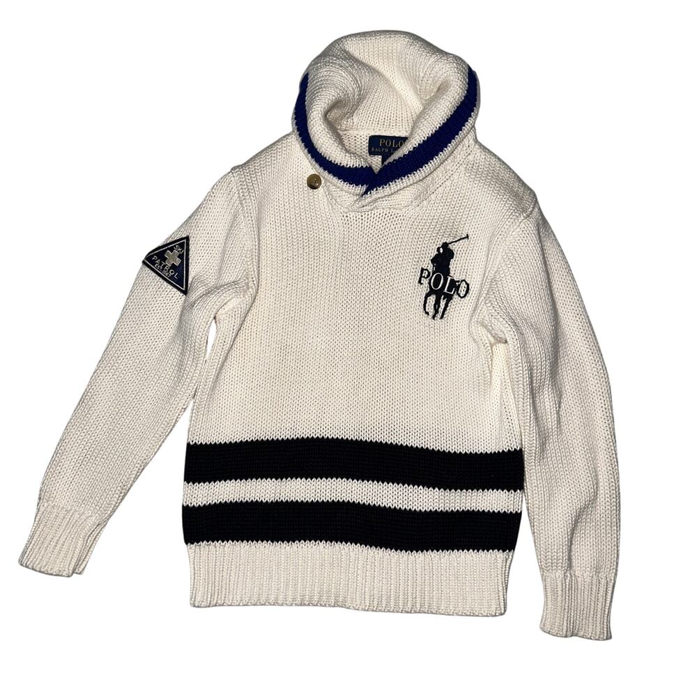 Polo by Ralph Lauren Cream & Navy Shawl Collar Sweater